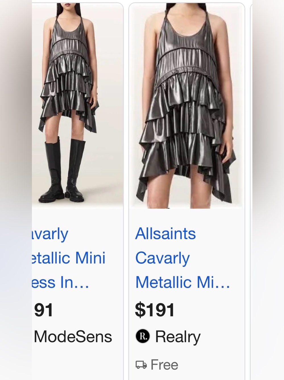 All Saints Metallic Silver Tiered Ruffle Dress